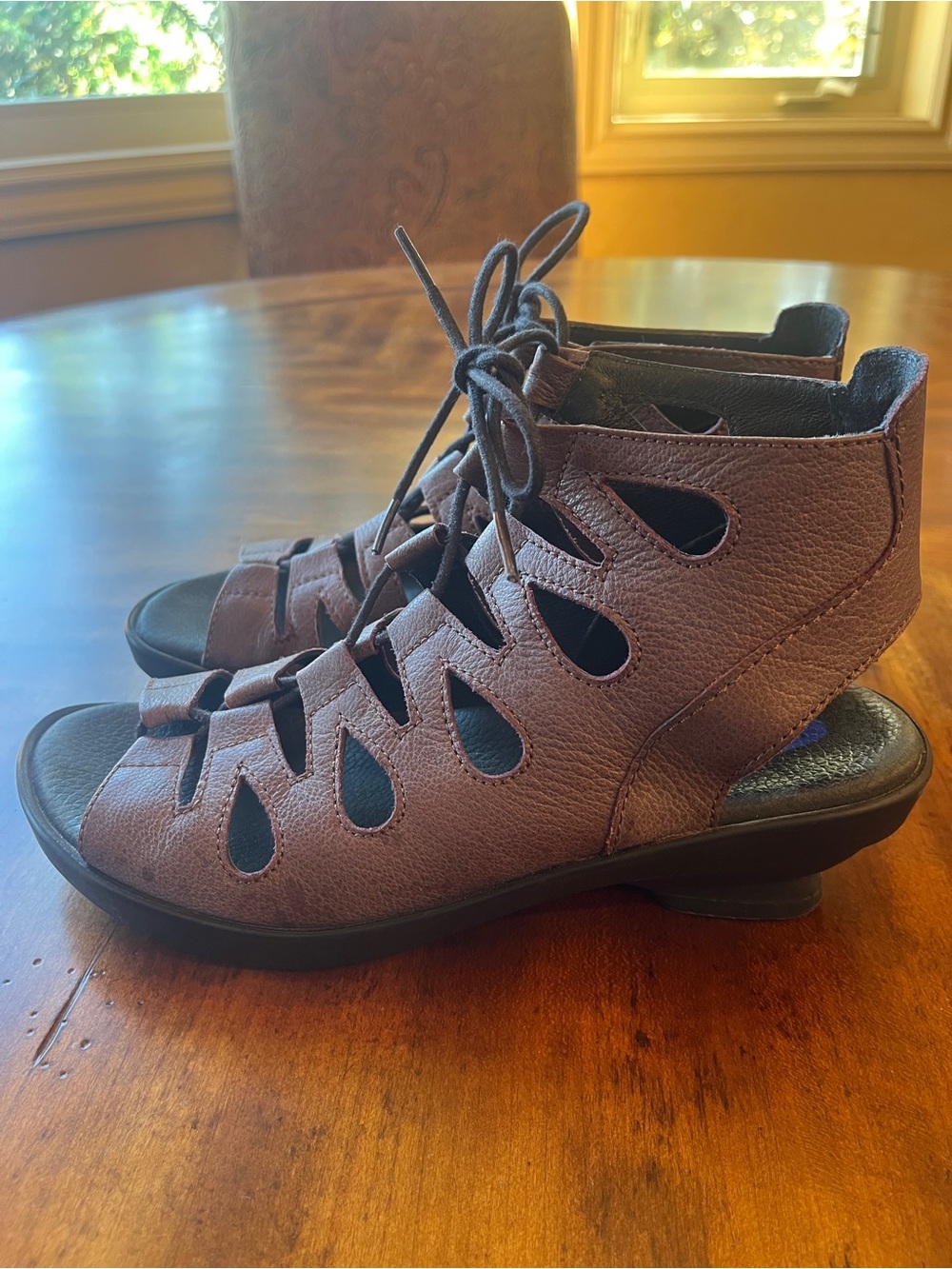 Wolky Brown Lace-Up Cutout Wedge Sandal